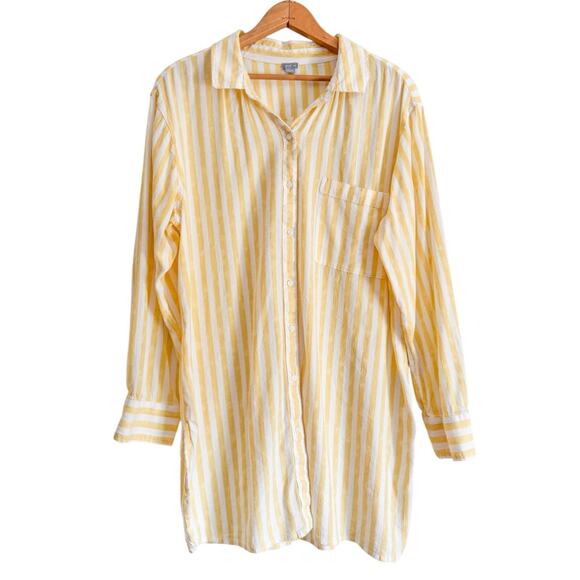 Aerie Yellow White Stripe Button Up Shirt Blouse Resort Relaxed Coastal Vacation - Picture 1 of 7